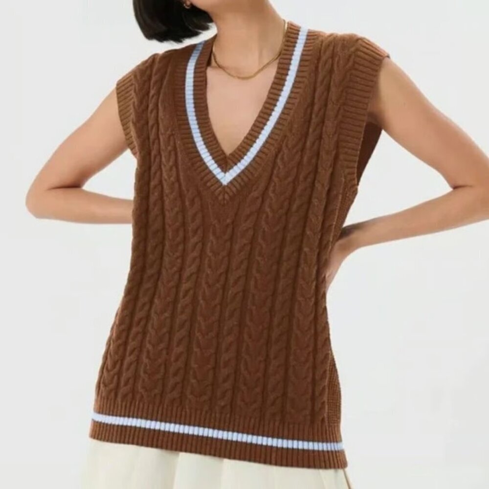 Aritzia Sunday Best Winston Knit Sweater Vest V Neck Brown Size Small